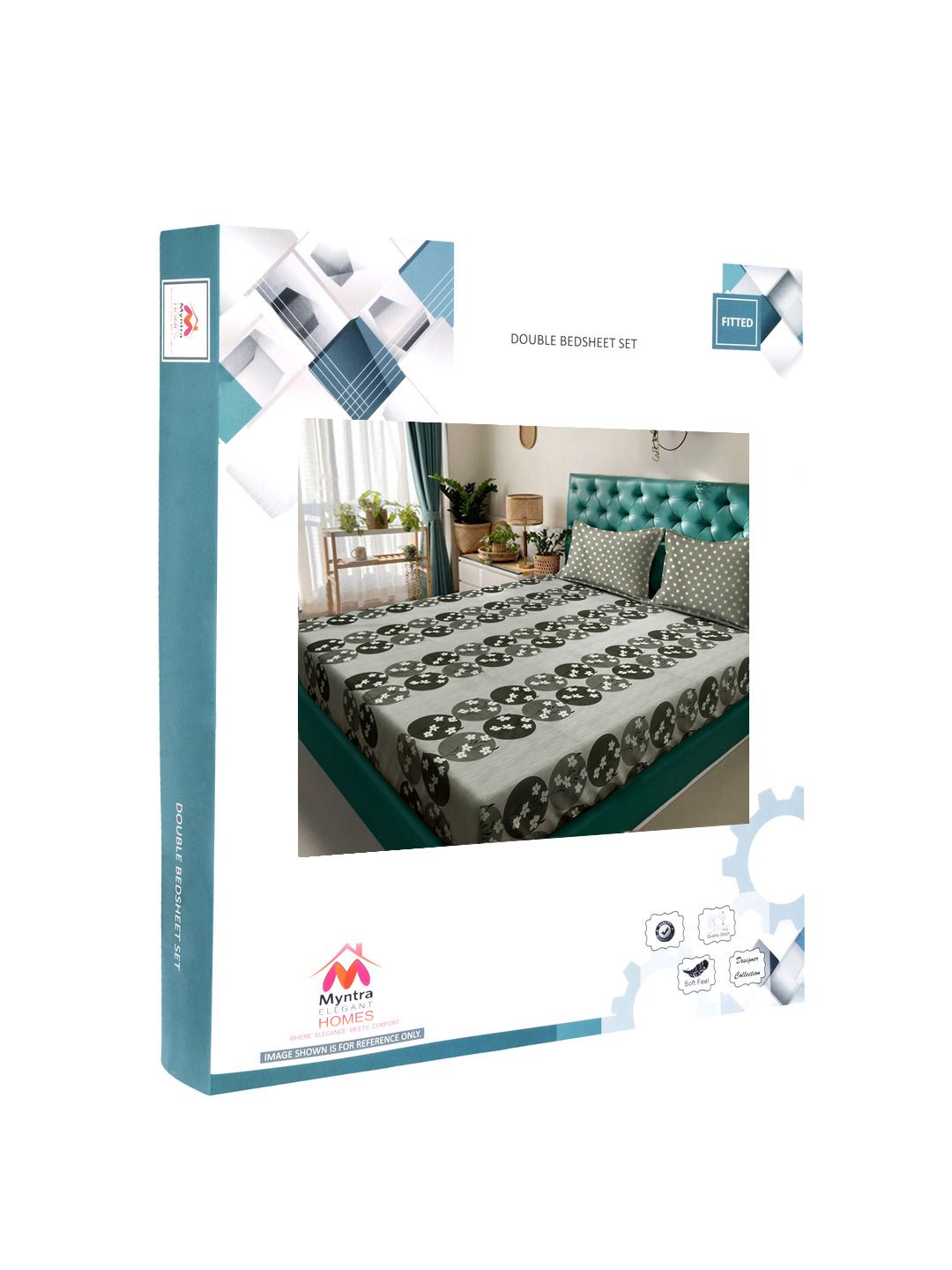 Myntra Elegant Homes Grey Floral 400 TC Set Cadar King Cotton 2.50 m x 2.25 m