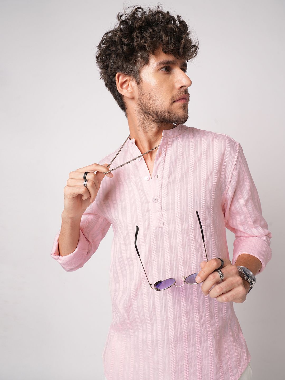 VASTRADO Men Striped Fusion Cotton Straight Kurta