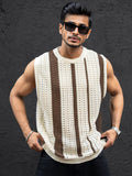 Powerlook Striped Round Neck Sleeveless T-Shirt