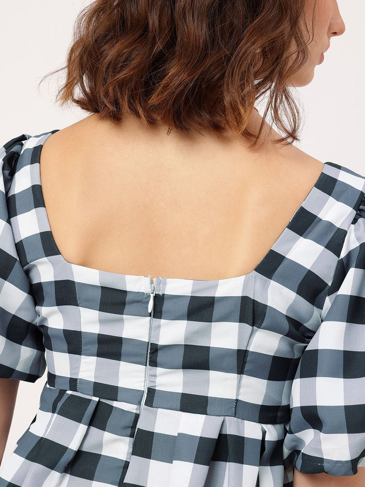 DressBerry Charming & Sassy Puff-Sleeve Monochrome A-Line Mini Dress