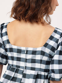 DressBerry Charming & Sassy Puff-Sleeve Monochrome A-Line Mini Dress