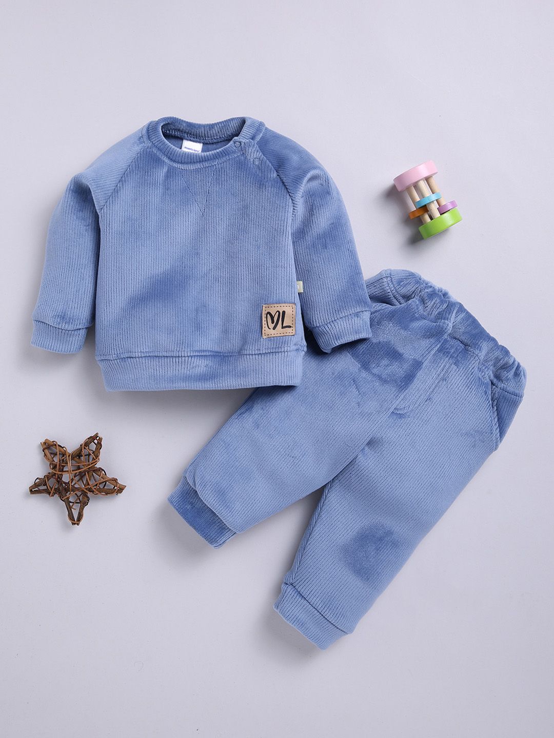 Moms Love Infant Boys Ribbed Velvet-Finish Pure Cotton Sweatshirt With Joggers
