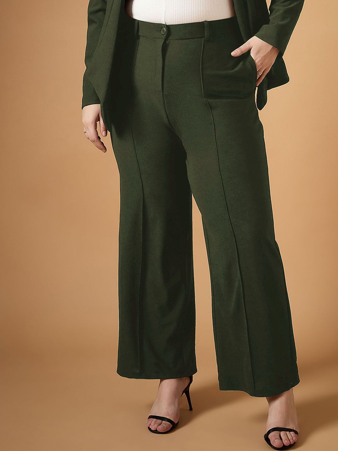 SASSAFRAS Curve Plus Size Shawl Collar Long Sleeves Blazer With Straight Pants