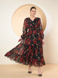 Antheaa Women Floral Printed Fit and Flare Midi Dress