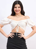 Berrylush Off-Shoulder Puff Sleeve Crop Top