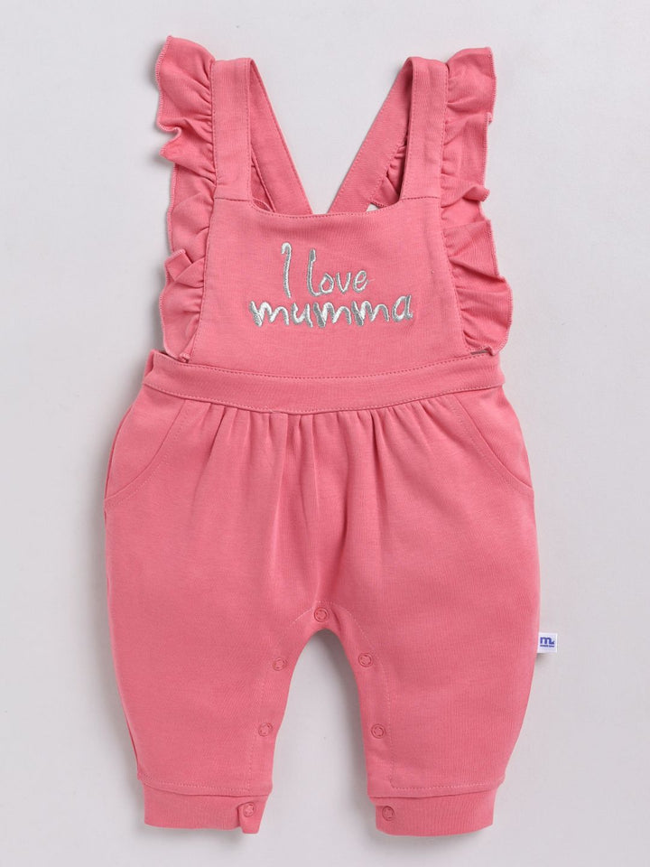 Moms Love Infants Girls Cotton Ruffled Dungarees with T-shirt