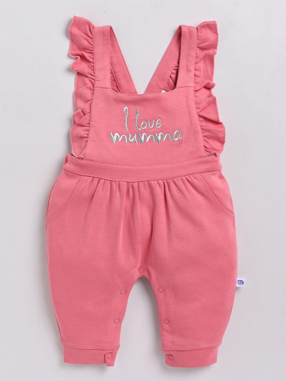 Moms Love Infants Girls Cotton Ruffled Dungarees with T-shirt