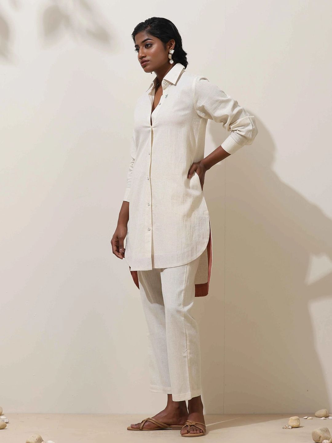 trueBrowns Off White Cotton Kurta Co-Ord Set