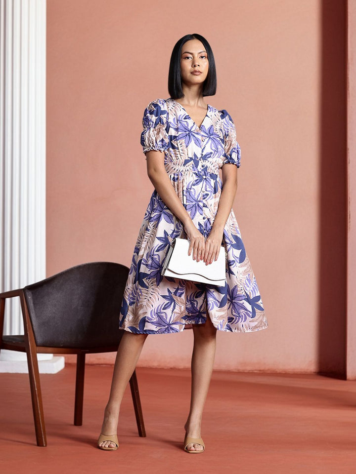 all about you Floral Print Puff Sleeve Fit & Flare Dress