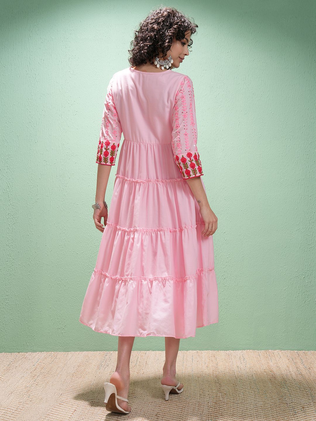 Vishudh Women Embroidered Fit and Flare Midi Dress