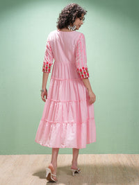 Vishudh Women Embroidered Fit and Flare Midi Dress