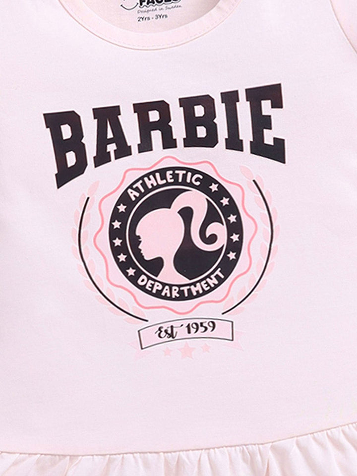 Happy Faces Girls Barbie Printed Pure Cotton Fit & Flare Dress