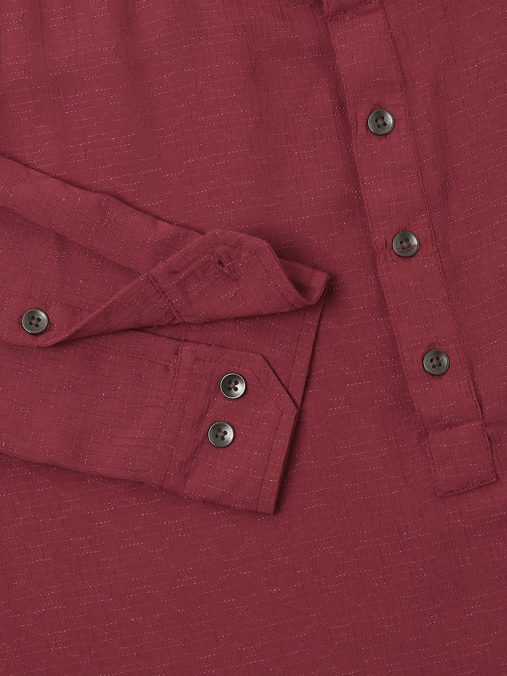 VASTRADO Woven Design Mandarin Collar Straight Short Kurta