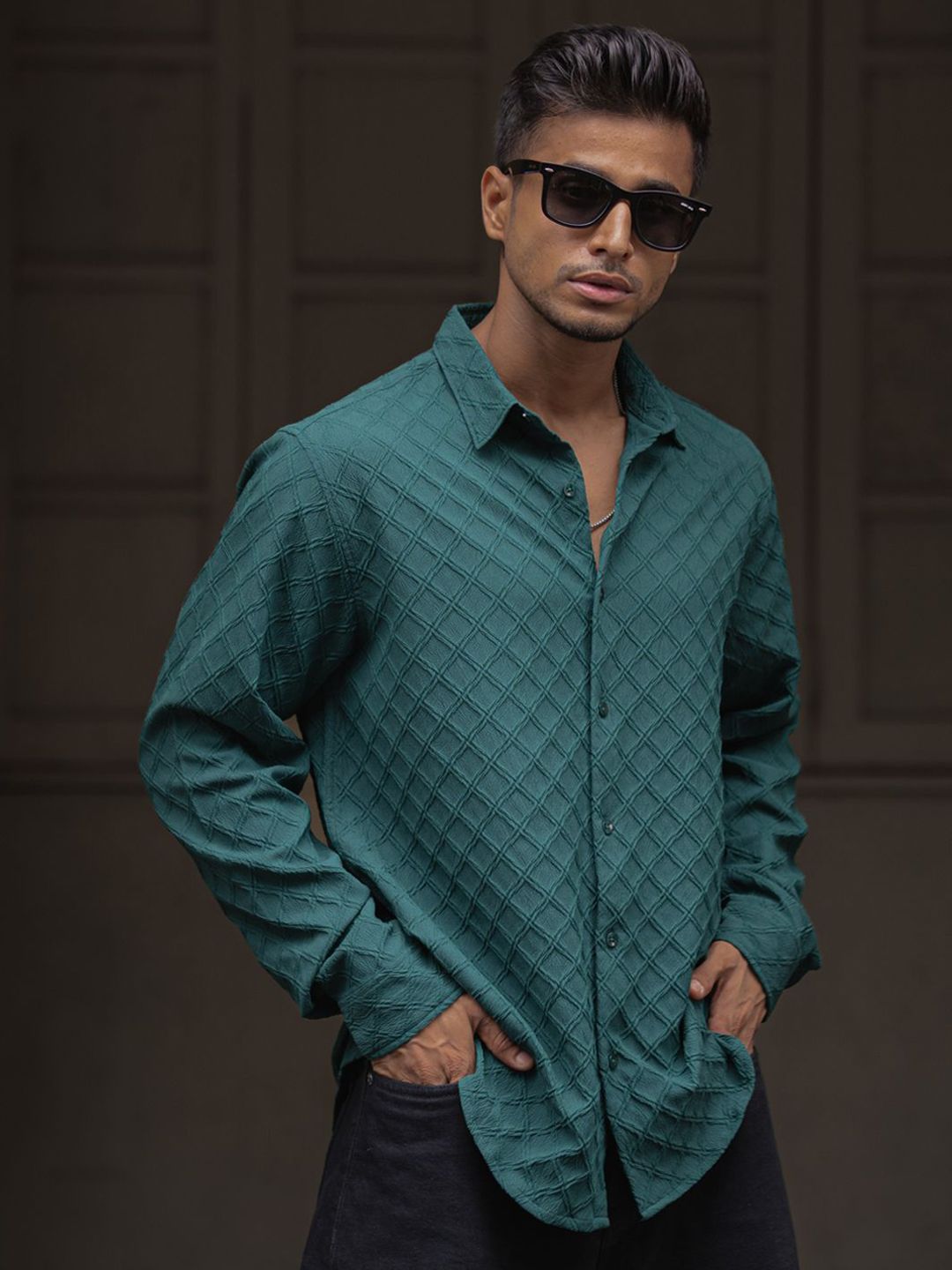 Powerlook Men Spread Collar Textured Casual Shirt