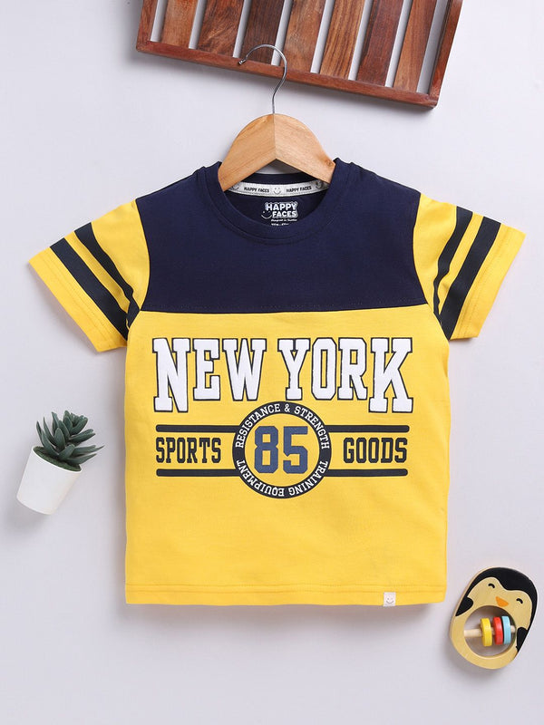 Happy Faces Kids Boys Typography Printed Pure Cotton T-Shirt