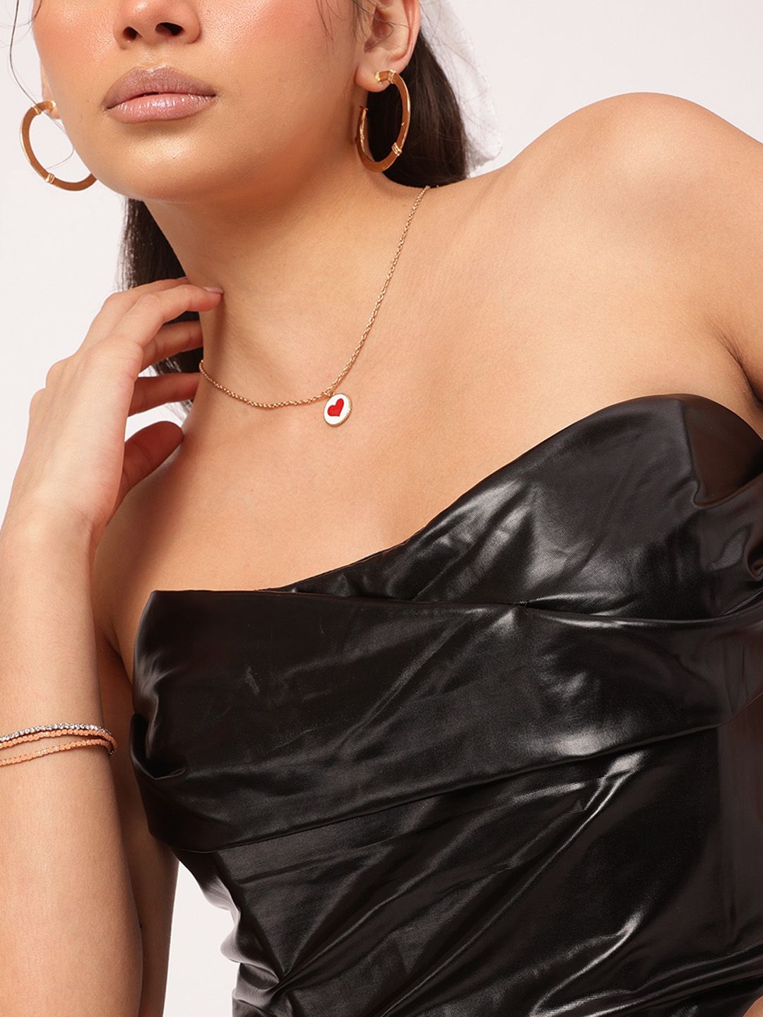 DressBerry Chic Sheen Faux Leather Corset Crop Top