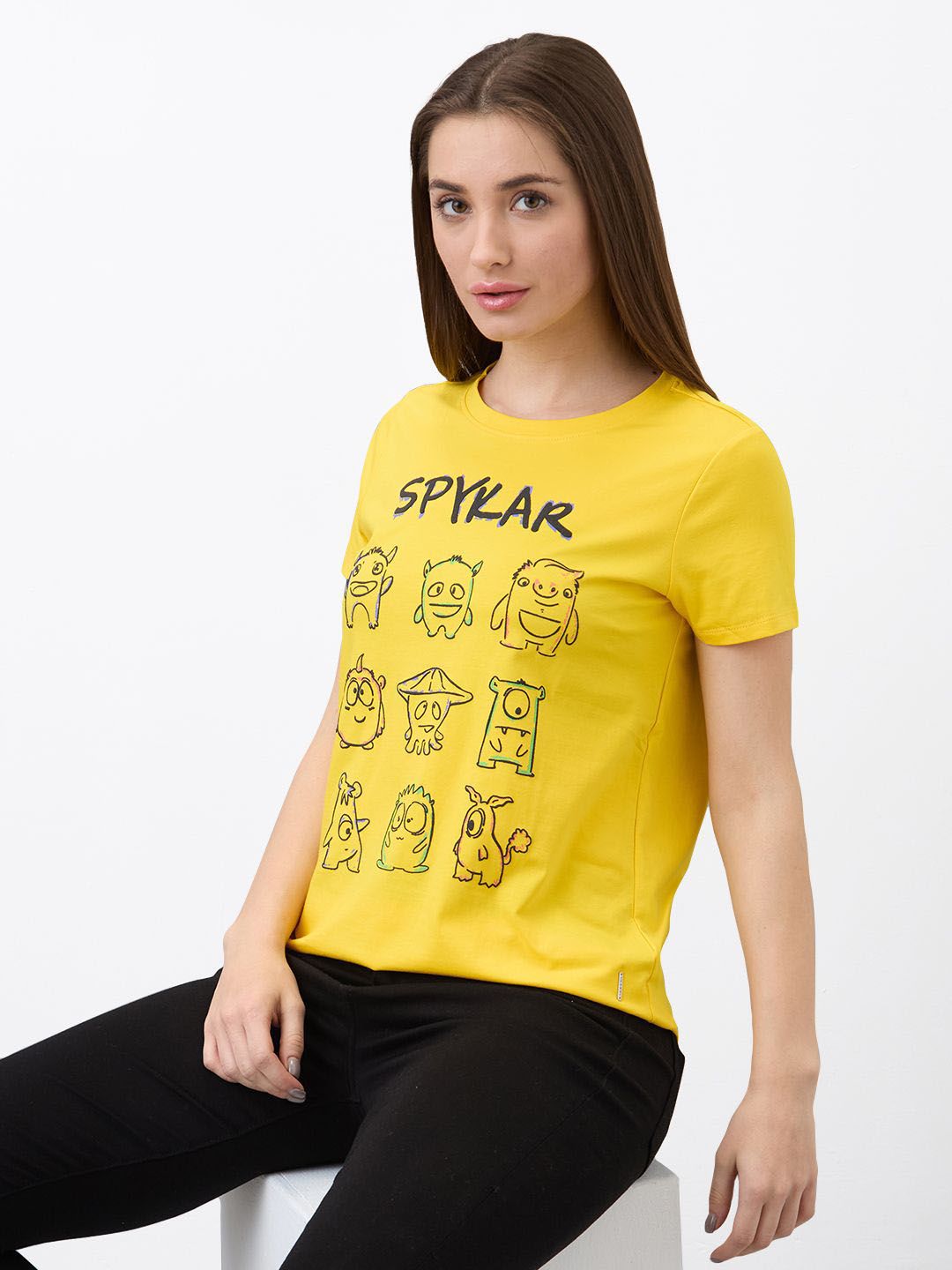 SPYKAR Women Graphic Printed Round Neck Cotton T-shirt