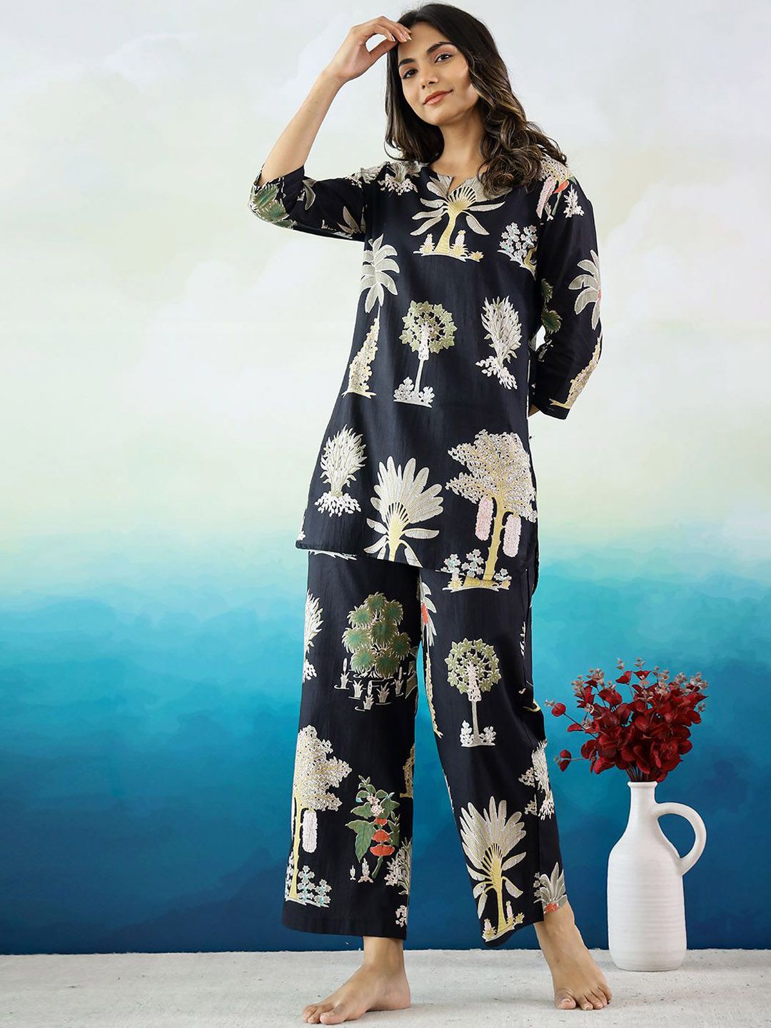 Mamicha Printed Pure Cotton Tunic With Palazzo Co-Ords