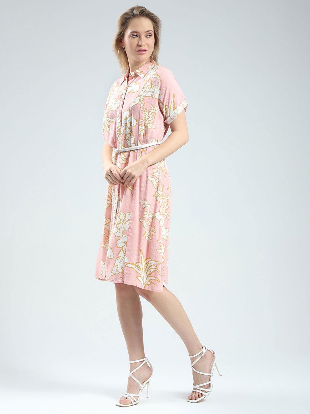 Monte Carlo Floral Print Belted Shirt Dress