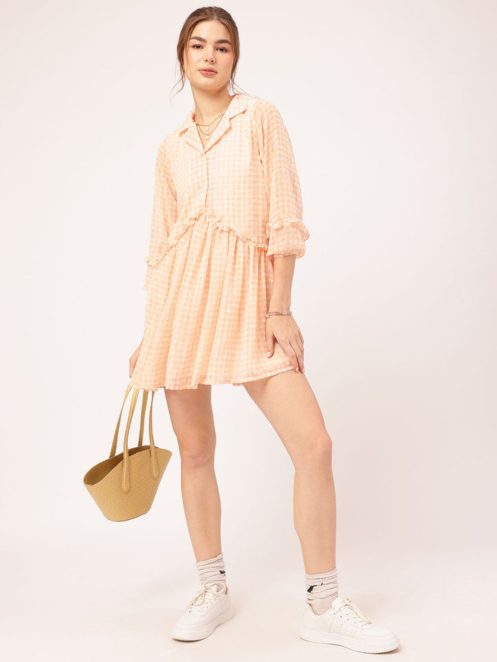 DressBerry Sunset Romance Ruffled Dobby Detail Shirt Mini Dress