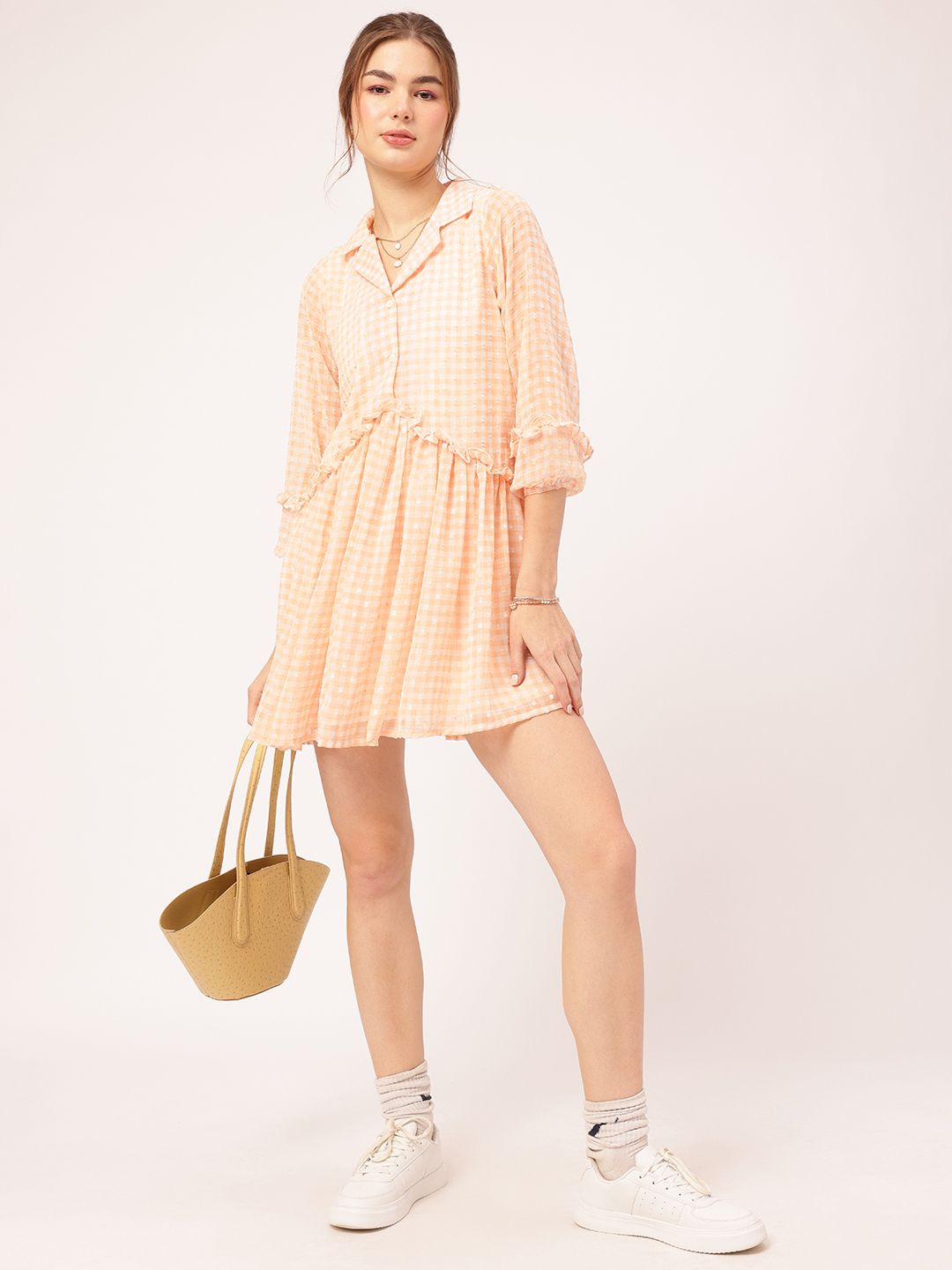 DressBerry Sunset Romance Ruffled Dobby Detail Shirt Mini Dress