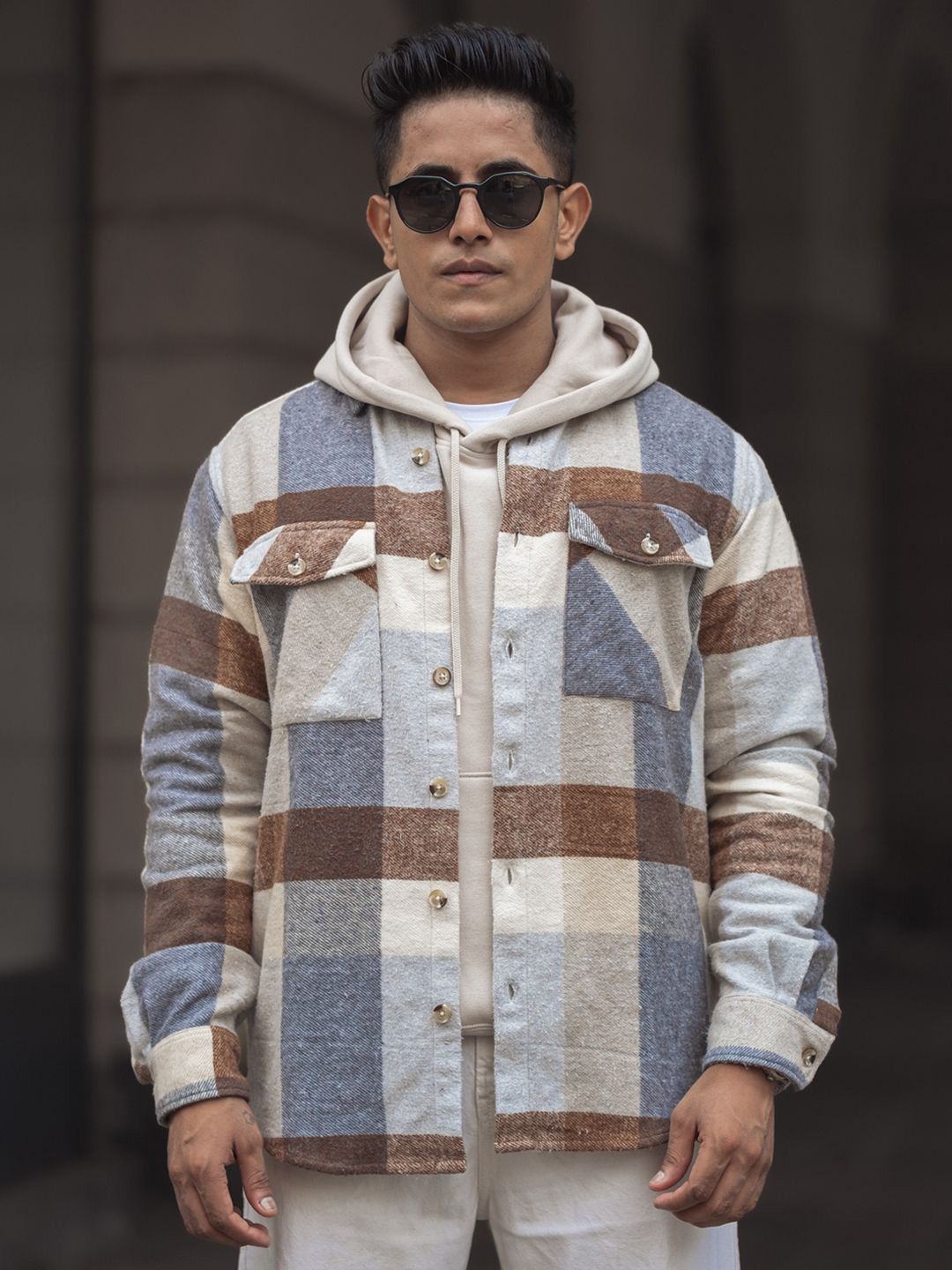 Powerlook Men Spread Collar Tartan Checked Cotton Casual Shirt