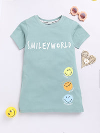 Happy Faces Kids Girls Typography Printed Pure Cotton Longline T-Shirt