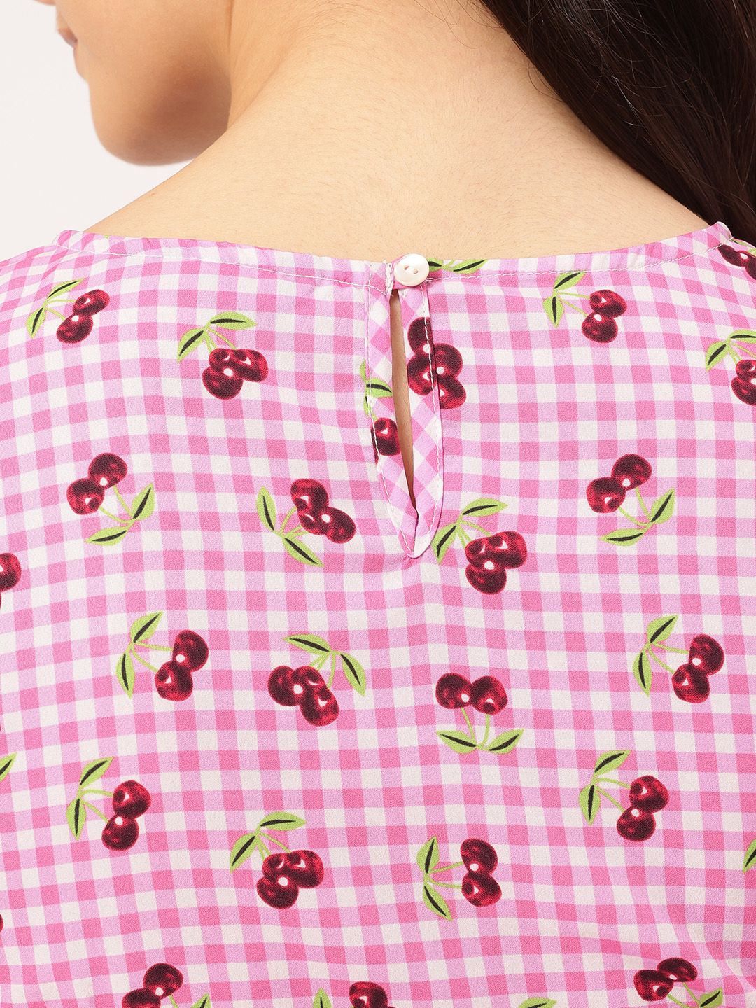 DressBerry Sweet Serenity Checked Cherry Print Mini Sheath Dress