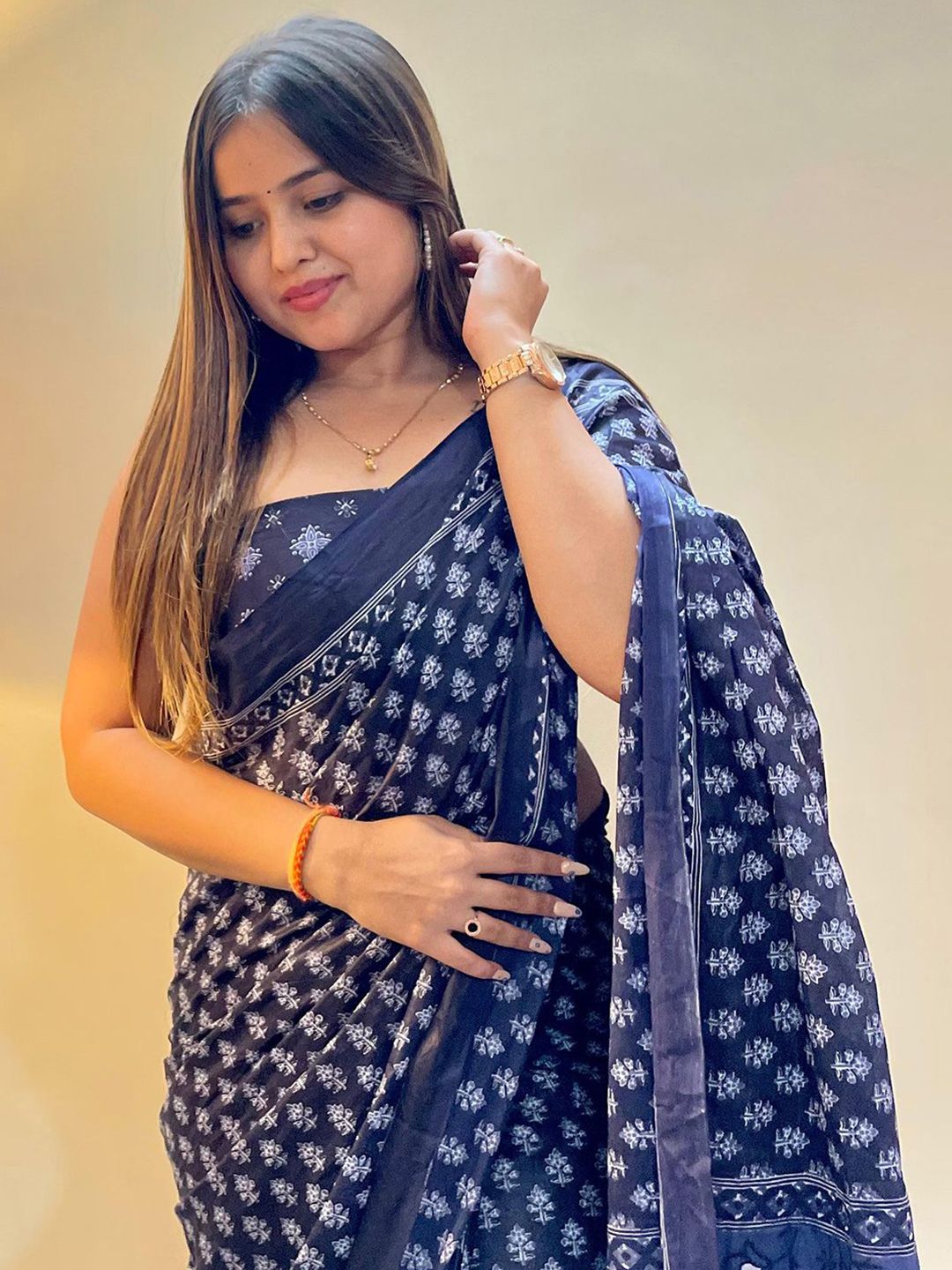 Saree mall Batik Bagh Navy Blue Sarees