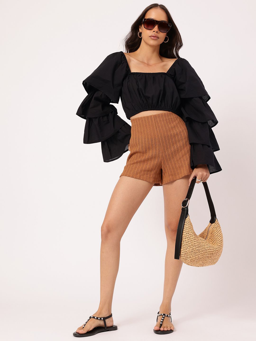 DressBerry Frill Fever Layered Bell Sleeves Crop Top