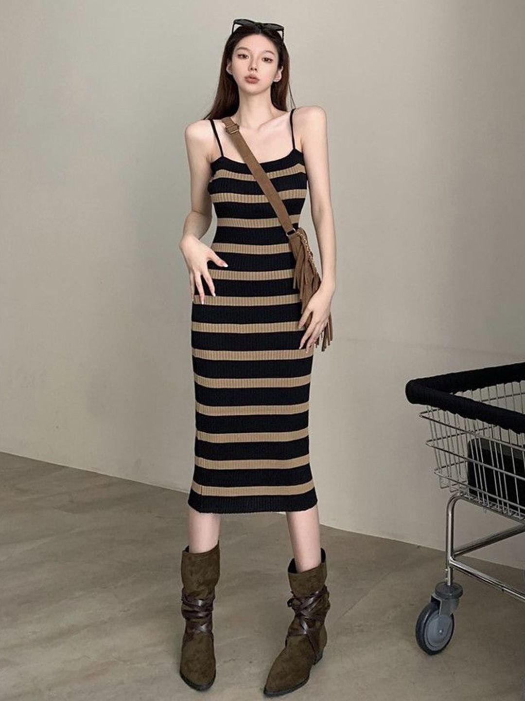 DressBerry Women Striped Bodycon Midi Dress