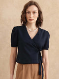 RAREISM Puff Sleeve Cotton Wrap Top