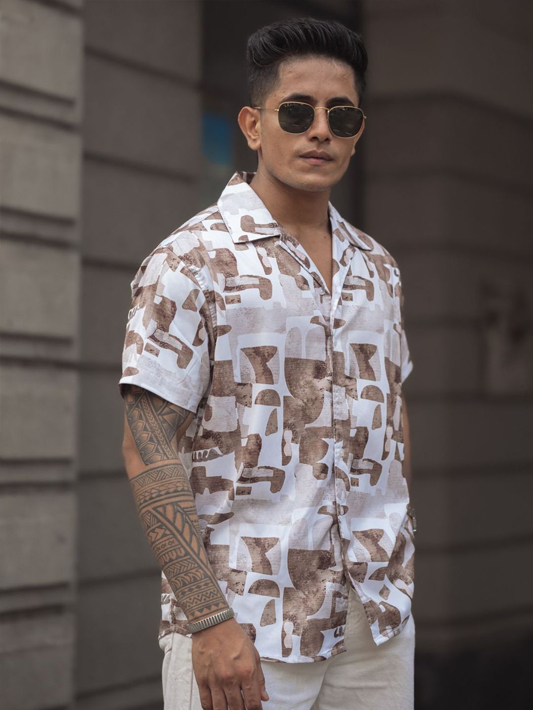 Powerlook Men Cuban Collar Graphic Printed Casual Shirt