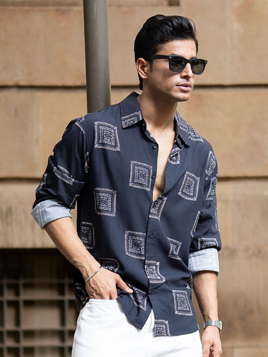 Powerlook Geometric Printed Long Sleeves Shirt