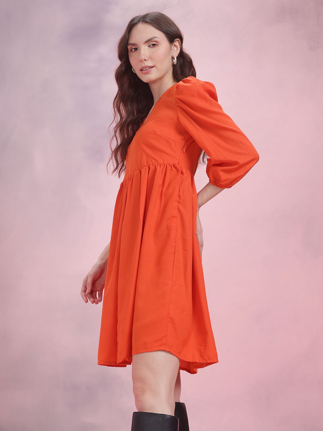 DressBerry Faux Wrap Puff Sleeve A-Line Dress