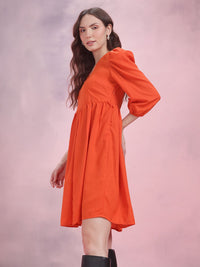 DressBerry Faux Wrap Puff Sleeve A-Line Dress