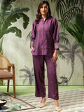 Bani Women Embroidered Puff Sleeves Pure Silk Shirt With Trousers