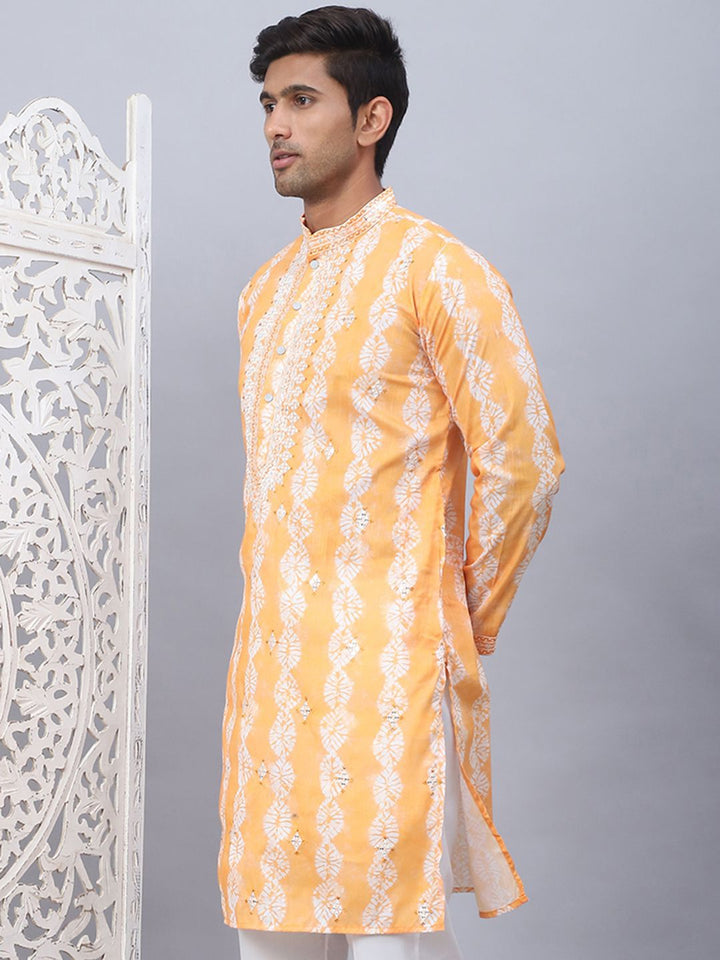 Jompers Floral Printed Mandarin Collar Sequins Straight Kurta