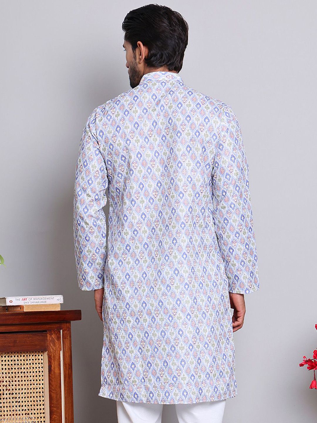 Jompers Geometric Printed Mandarin Collar Straight Kurta