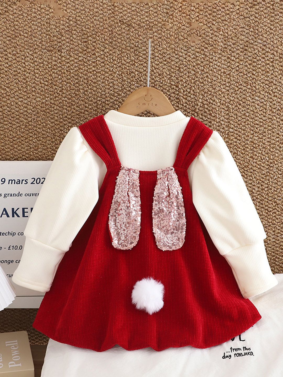 YK Girls Cuffed Sleeves Pinafore Dress