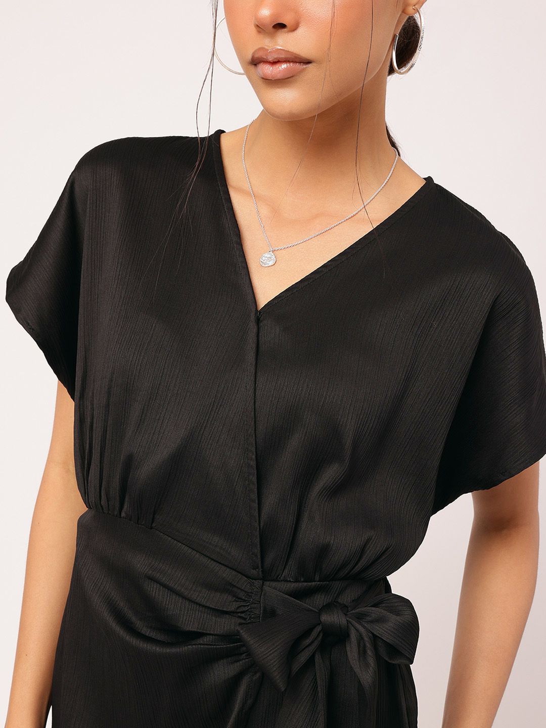 DressBerry Textured Tie-Up Mini Wrap Dress