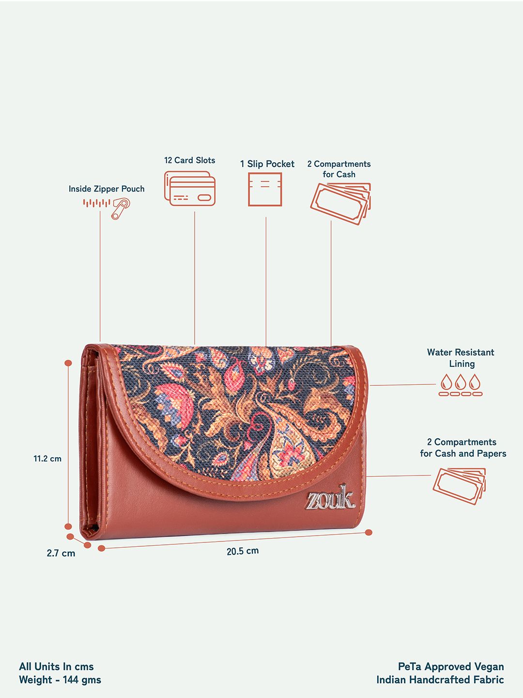 Zouk Women Dicetak Kulit Tiga Dompet Lipat