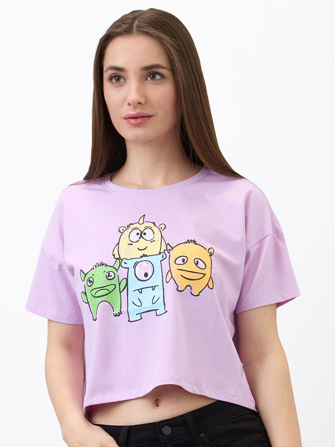 SPYKAR Women Graphic Printed Round Neck Cotton Boxy T-shirt