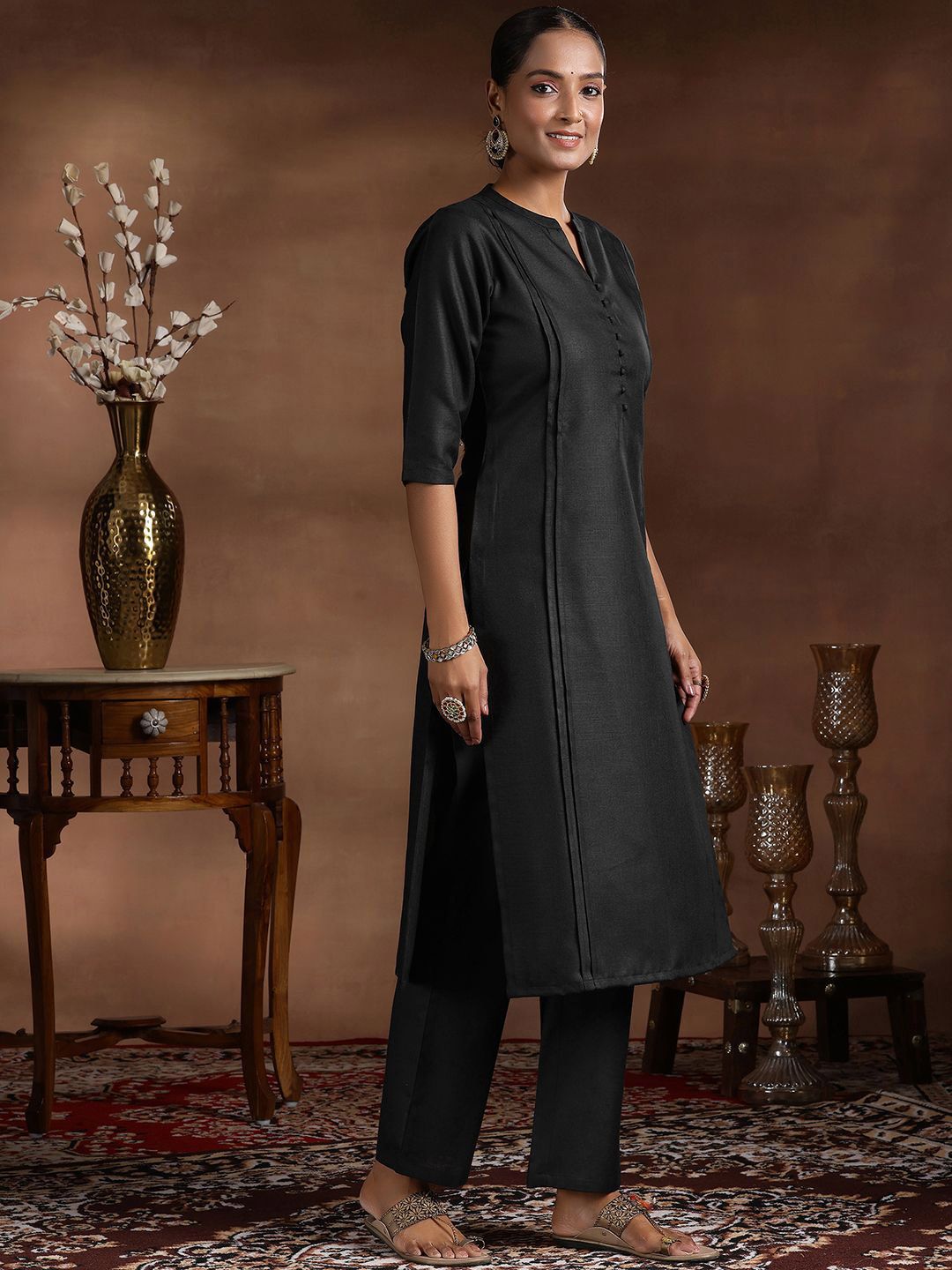 Libas Pleated Kurta with Trousers & Dupatta
