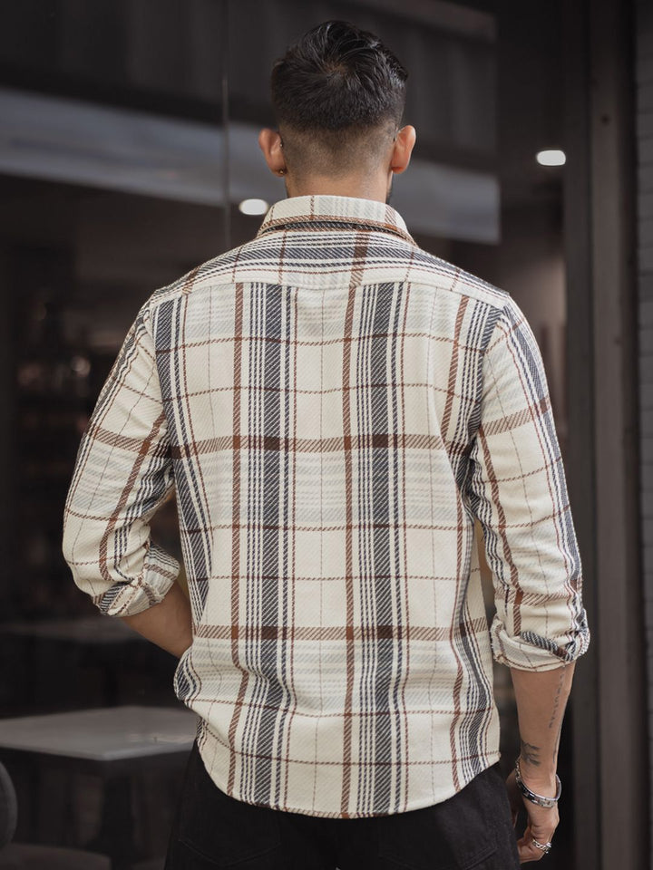 Powerlook Men Spread Collar Tartan Checked Cotton Casual Shirt