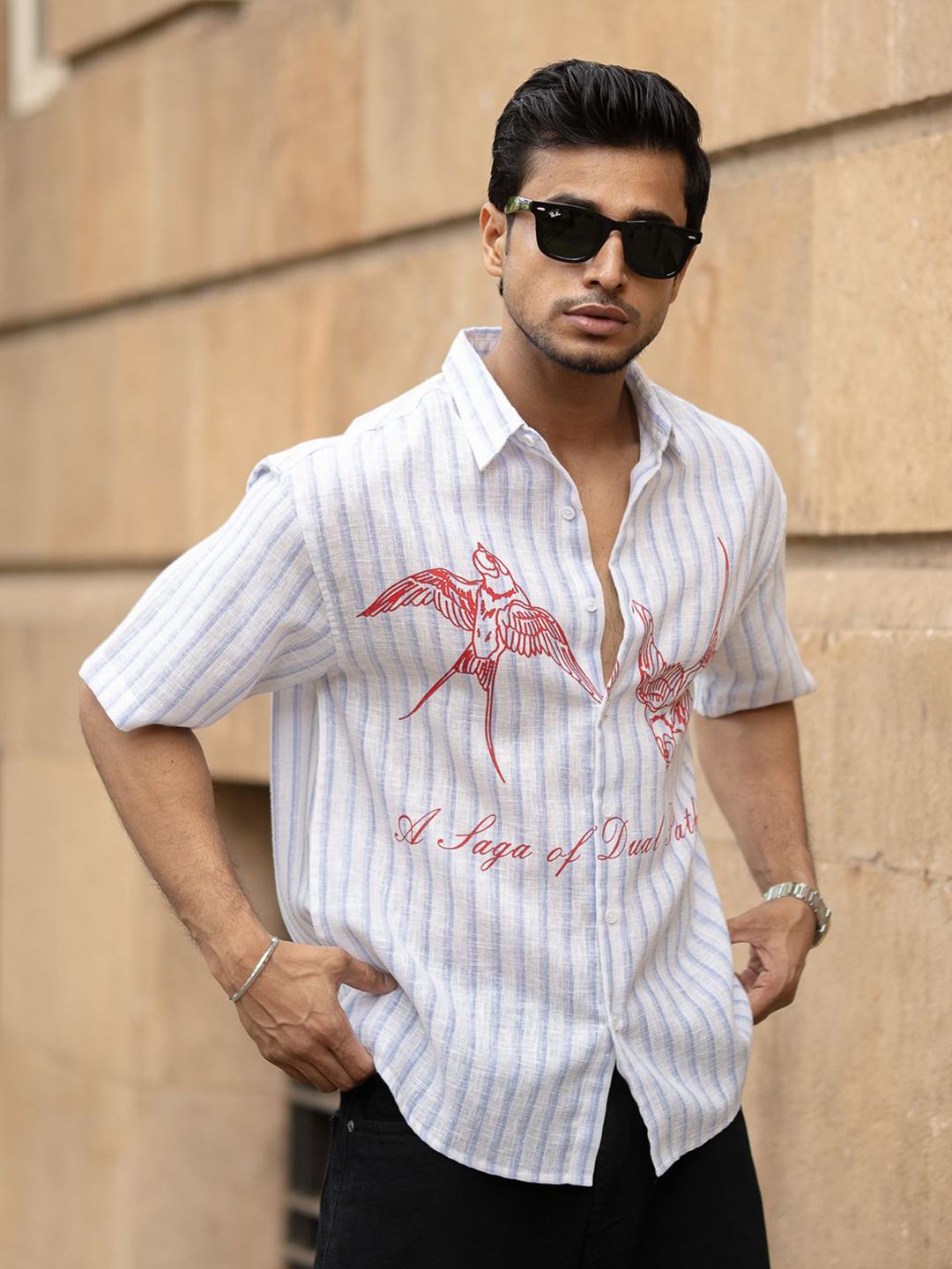 Powerlook Men Striped Spread Collar Cotton Oversized Casual Shirt