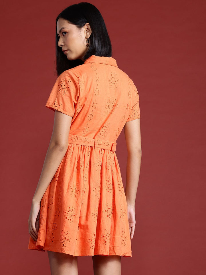 all about you Schiffli Pure Cotton A-Line Dress with Belt