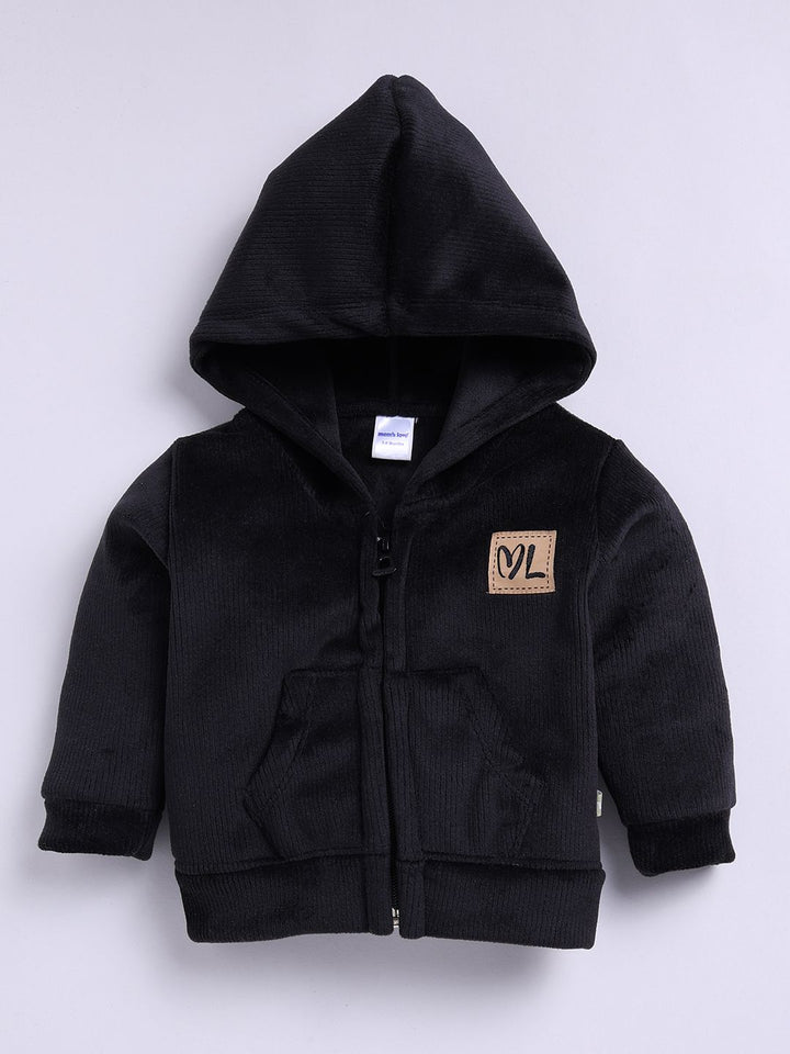 Moms Love Infant Boys Ribbed Velvet-Finish Pure Cotton Hooded Sweatshirt With Joggers