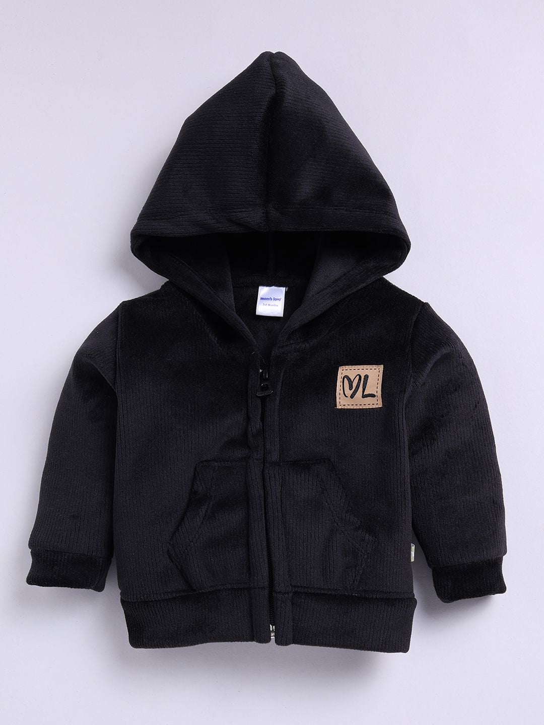 Moms Love Infant Boys Ribbed Velvet-Finish Pure Cotton Hooded Sweatshirt With Joggers