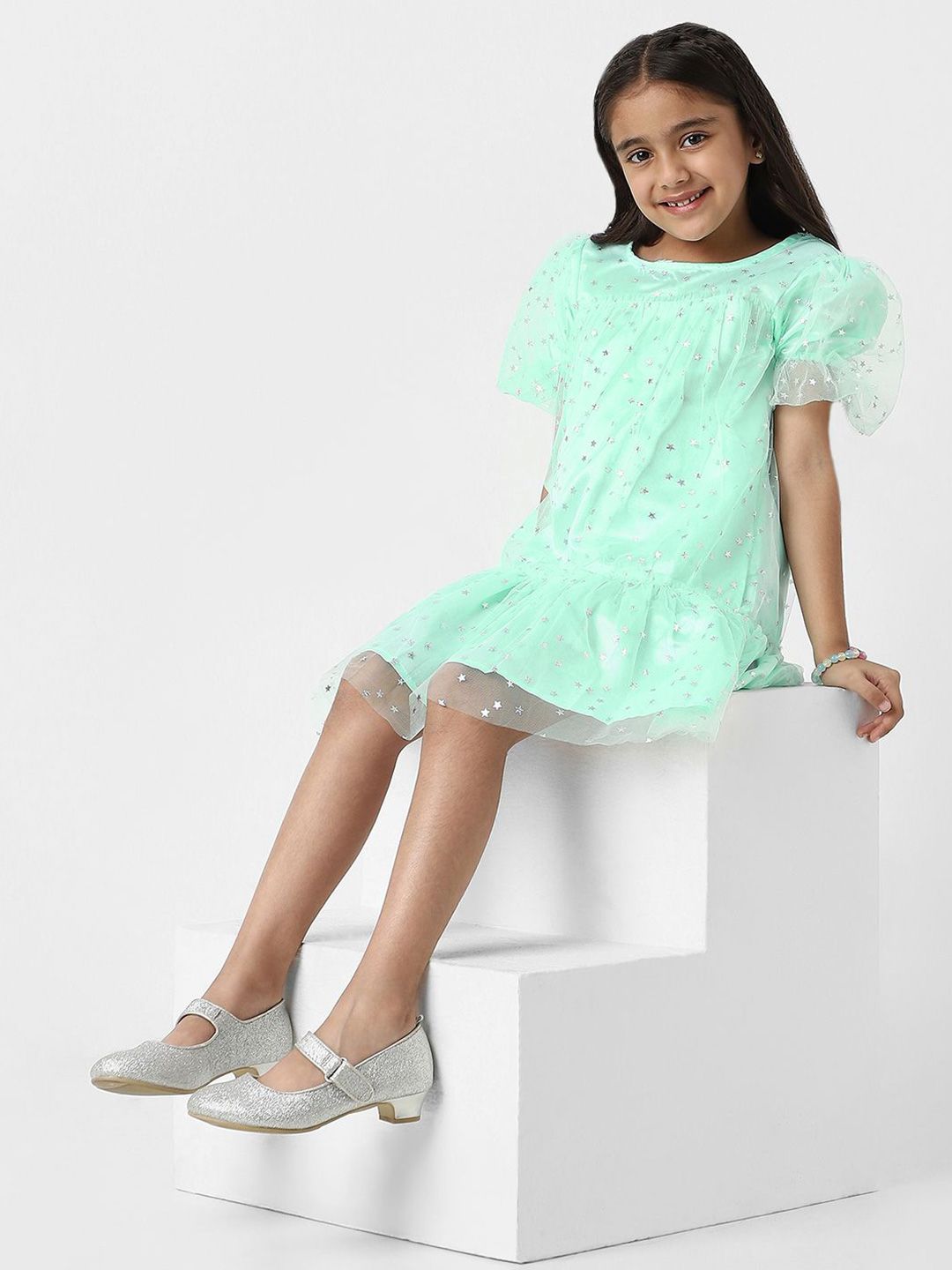 Nauti Nati Embellished Puff Sleeve A-Line Dress